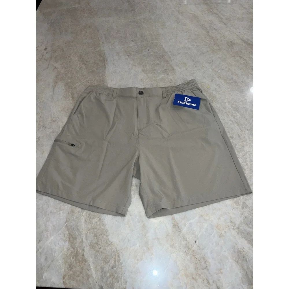 PinkBomb Men's Beige Athletic Golf Shorts 2XL Polyester 7